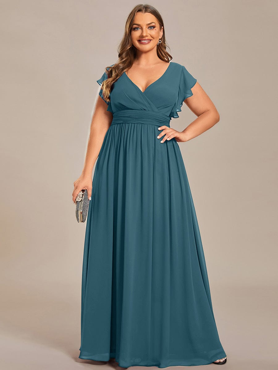 ever LILYANA|Floral V-Neck Open Back Ruffled Sleeves Chiffon Bridesmaid Dress
