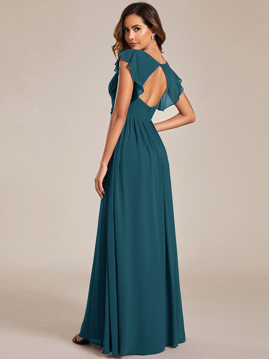 ever LILYANA|Floral V-Neck Open Back Ruffled Sleeves Chiffon Bridesmaid Dress