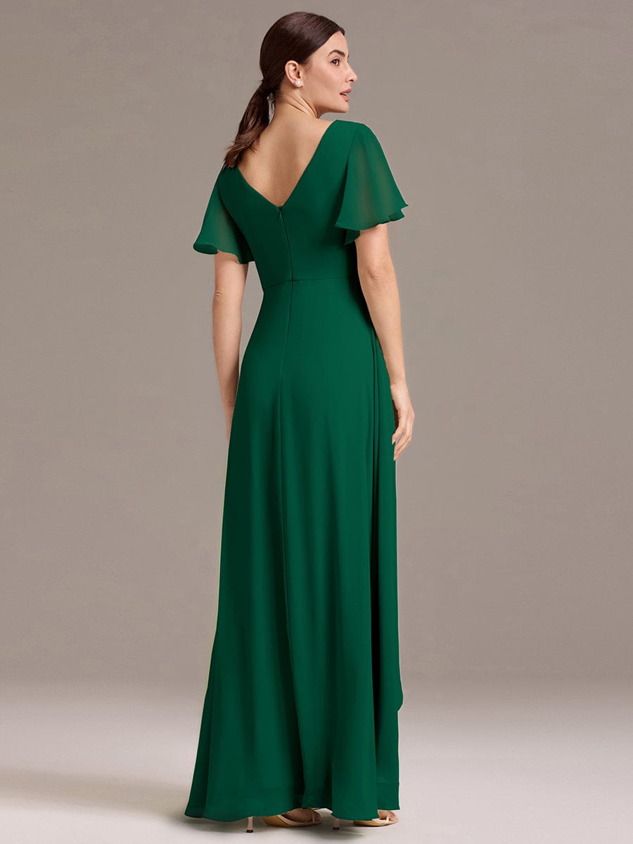 ever DAMIA|V Neck Ruffles Sleeve Pleated Maxi Bridesmaid Dress