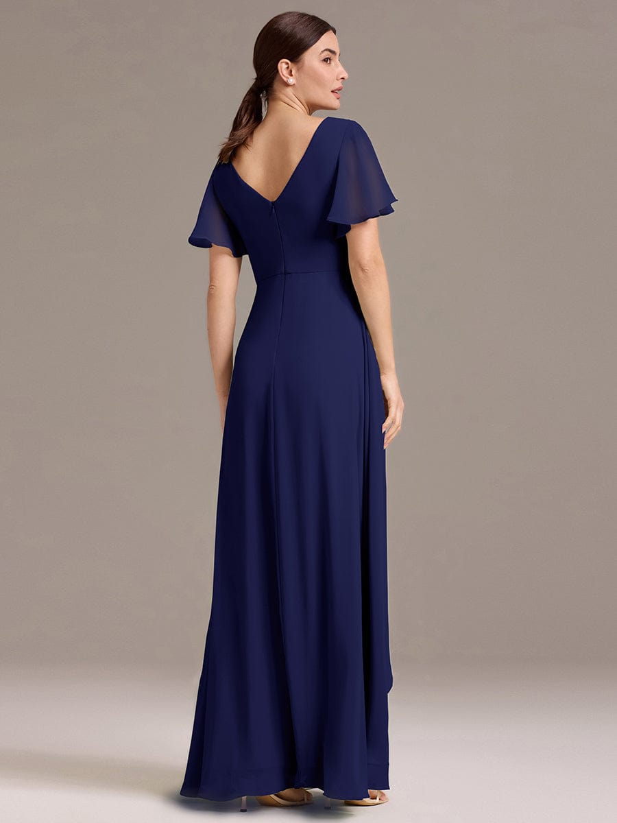 ever DAMIA|V Neck Ruffles Sleeve Pleated Maxi Bridesmaid Dress