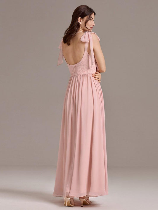ever FRANCIE|U Shaped Back Tie Strap Lace Maxi Bridesmaid Dresses