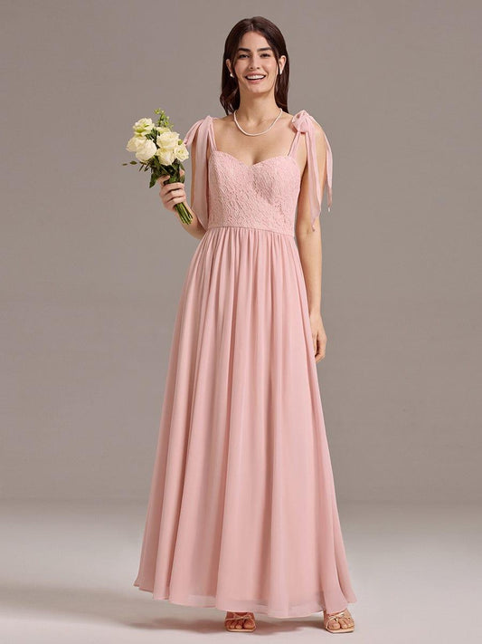 ever FRANCIE|U Shaped Back Tie Strap Lace Maxi Bridesmaid Dresses