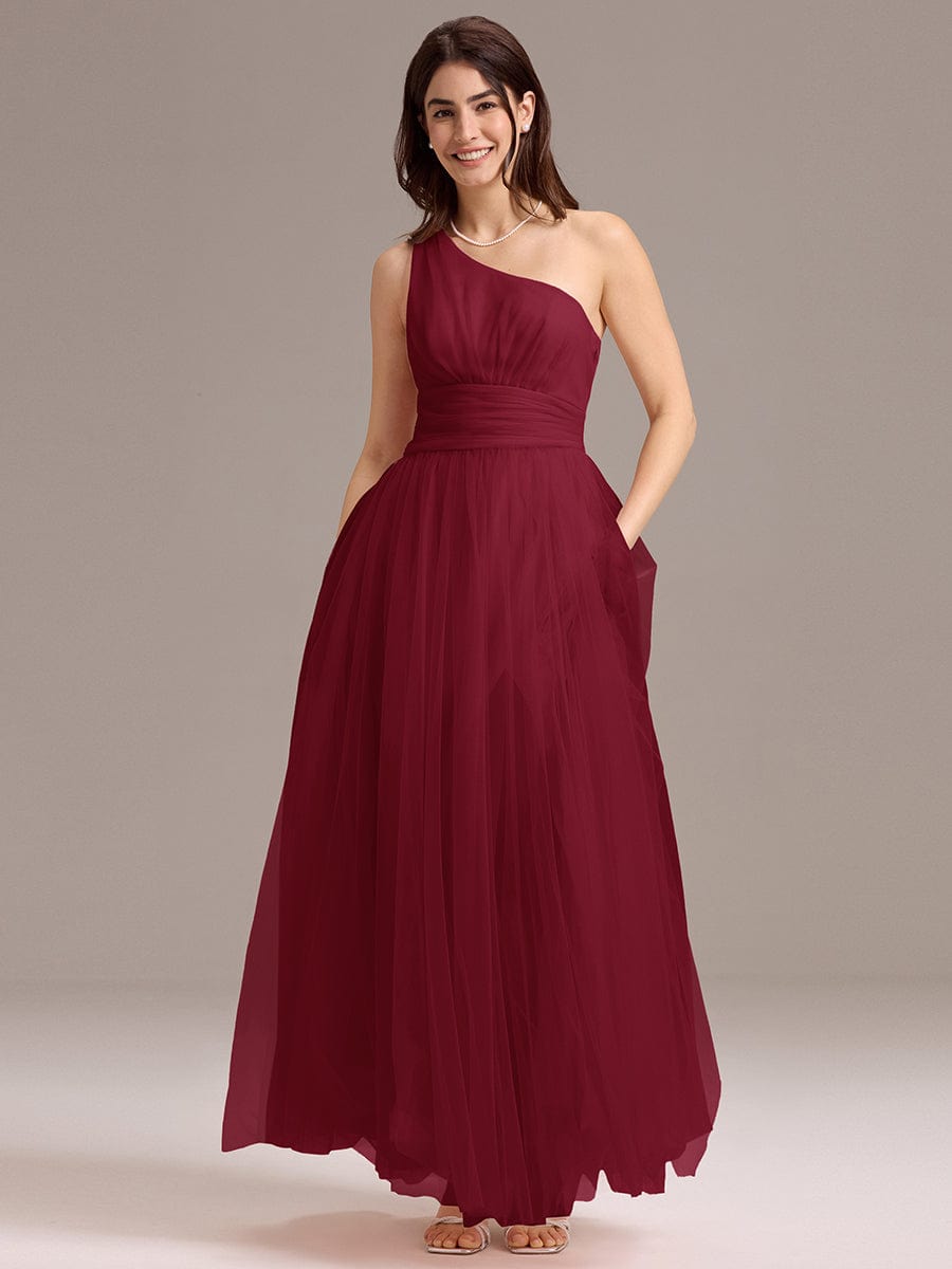 ever ARCADIA|Designer A-line One Shoulder Maxi Tulle Bridesmaid Dress