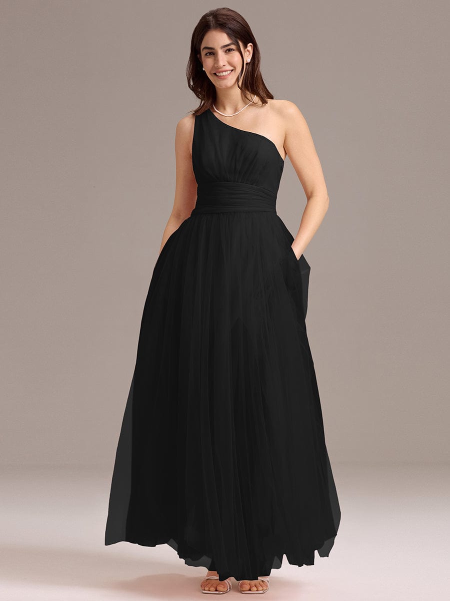 ever ARCADIA|Designer A-line One Shoulder Maxi Tulle Bridesmaid Dress