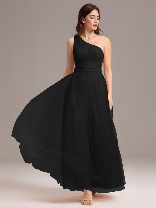 ever ARCADIA|Designer A-line One Shoulder Maxi Tulle Bridesmaid Dress