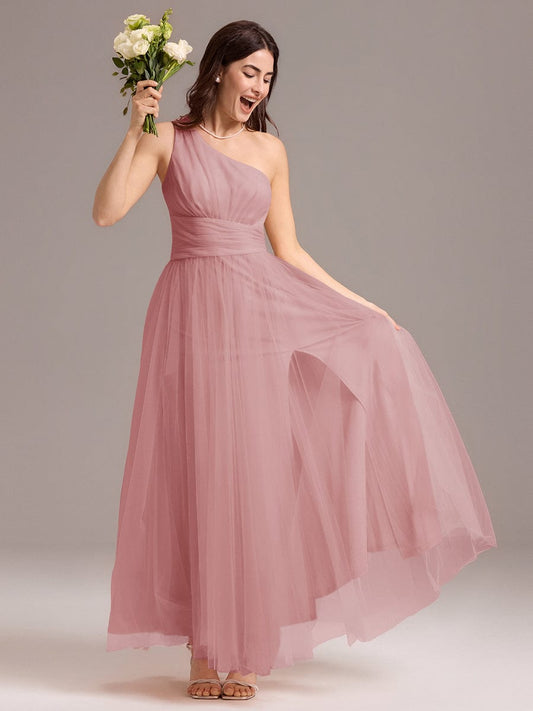 ever ARCADIA|Designer A-line One Shoulder Maxi Tulle Bridesmaid Dress