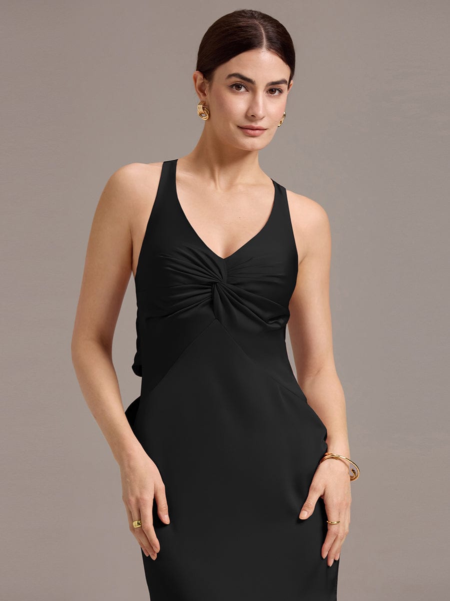 ever MINTA|Knot Front Mermaid Cross Back Bow Tie Satin Maxi Bridesmaid Dress