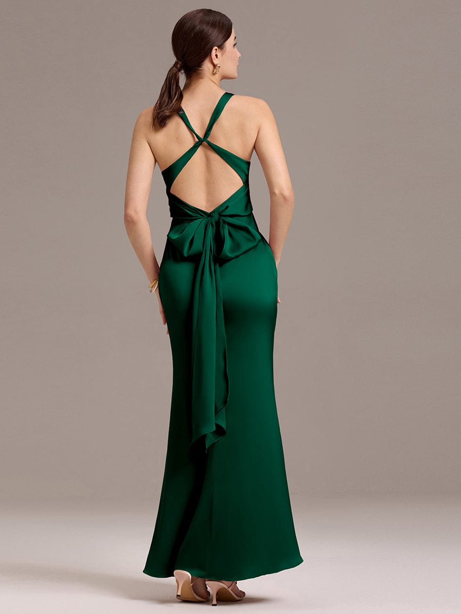 ever MINTA|Knot Front Mermaid Cross Back Bow Tie Satin Maxi Bridesmaid Dress
