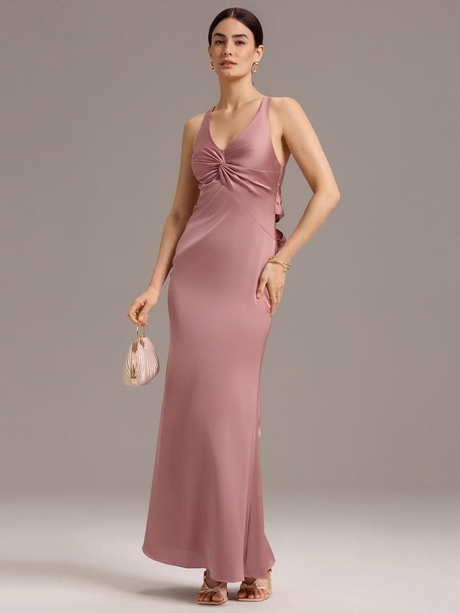 ever MINTA|Knot Front Mermaid Cross Back Bow Tie Satin Maxi Bridesmaid Dress