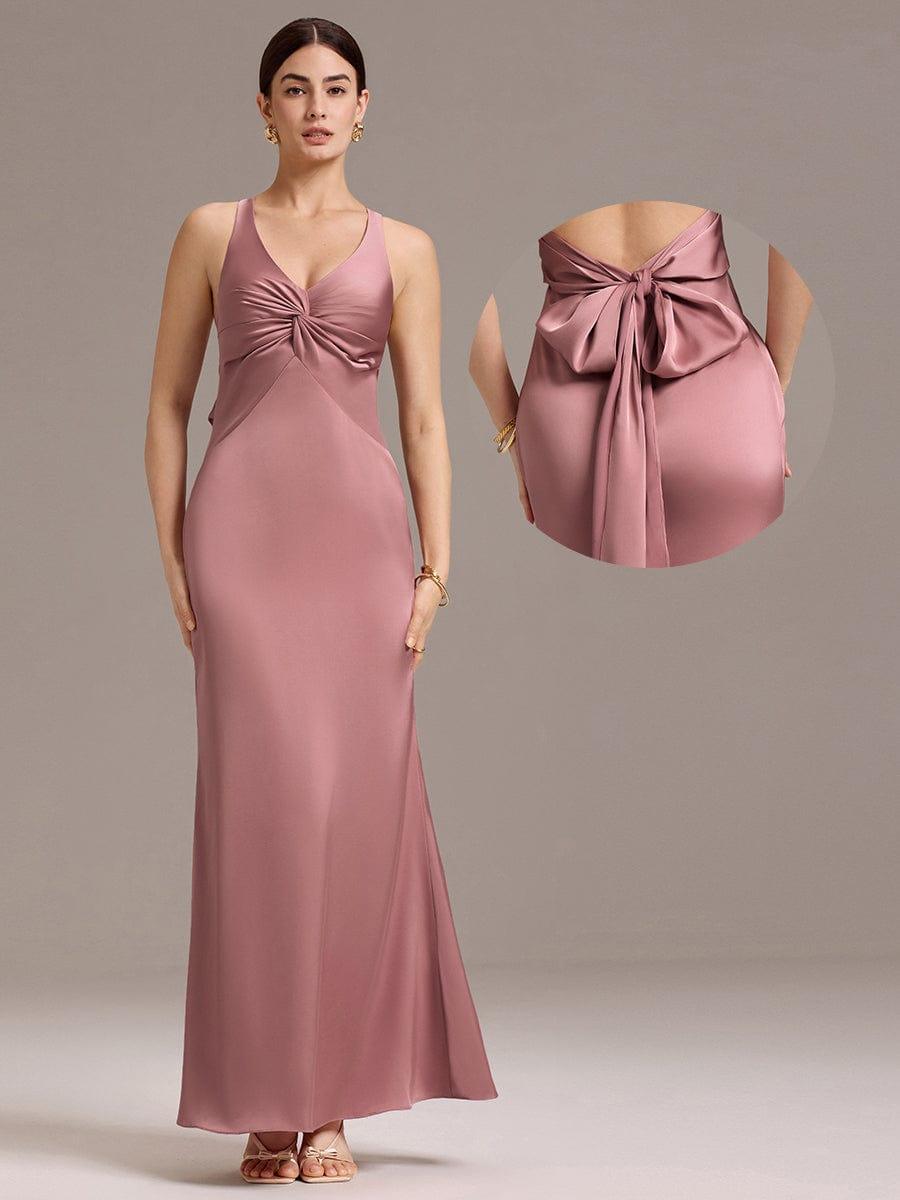 ever MINTA|Knot Front Mermaid Cross Back Bow Tie Satin Maxi Bridesmaid Dress