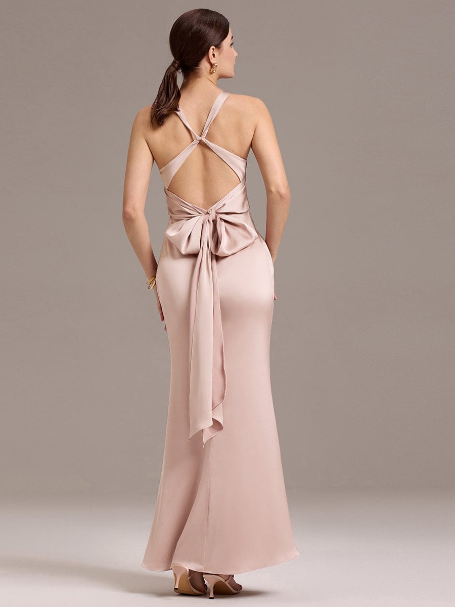 ever MINTA|Knot Front Mermaid Cross Back Bow Tie Satin Maxi Bridesmaid Dress