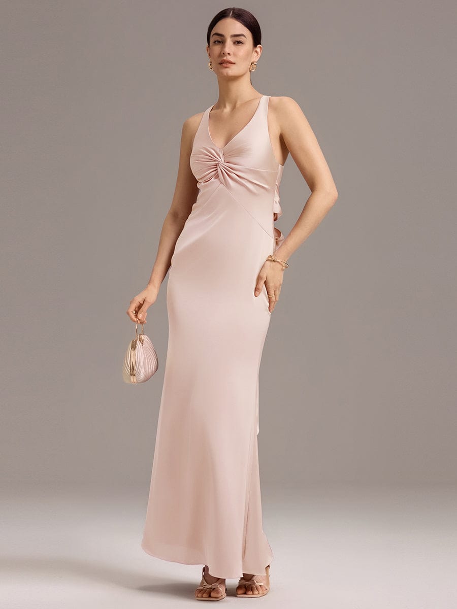 ever MINTA|Knot Front Mermaid Cross Back Bow Tie Satin Maxi Bridesmaid Dress