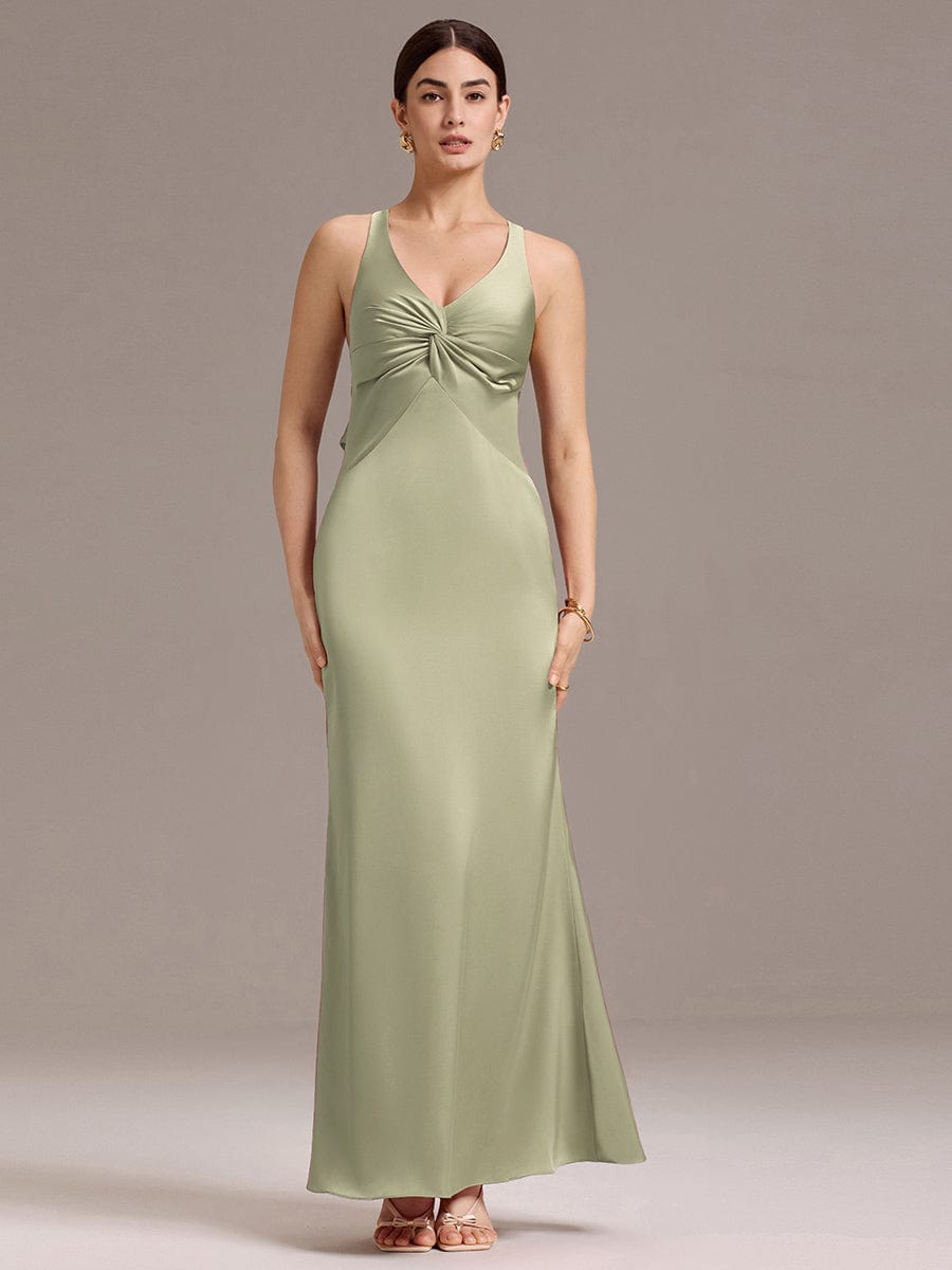 ever MINTA|Knot Front Mermaid Cross Back Bow Tie Satin Maxi Bridesmaid Dress