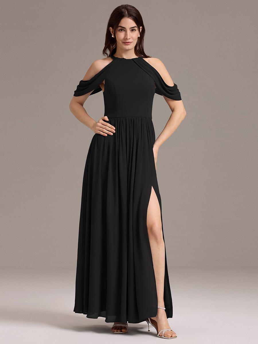 ever CERES|High Slit Cold Shoulder Halter Maxi Chiffon Bridesmaid Dress