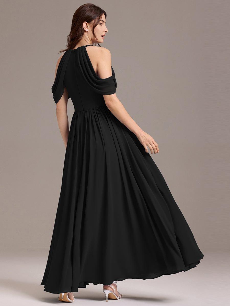 ever CERES|High Slit Cold Shoulder Halter Maxi Chiffon Bridesmaid Dress