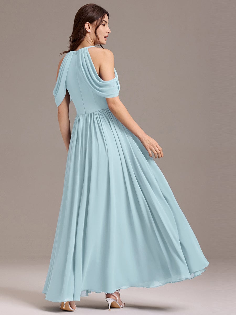 ever CERES|High Slit Cold Shoulder Halter Maxi Chiffon Bridesmaid Dress
