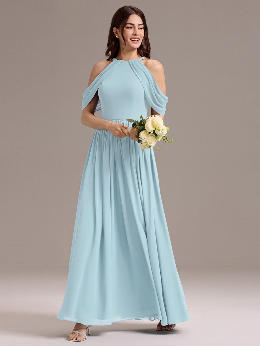 ever CERES|High Slit Cold Shoulder Halter Maxi Chiffon Bridesmaid Dress