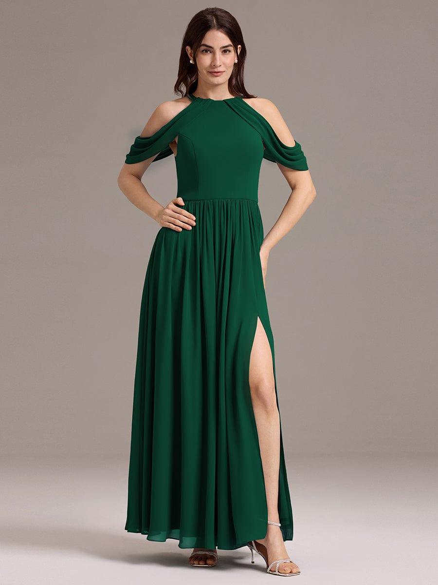 ever CERES|High Slit Cold Shoulder Halter Maxi Chiffon Bridesmaid Dress