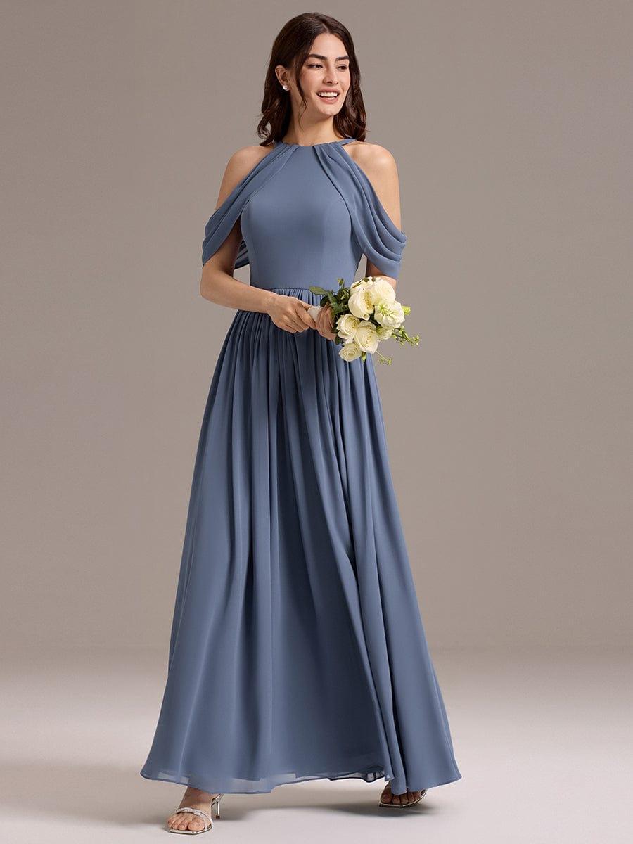 ever CERES|High Slit Cold Shoulder Halter Maxi Chiffon Bridesmaid Dress