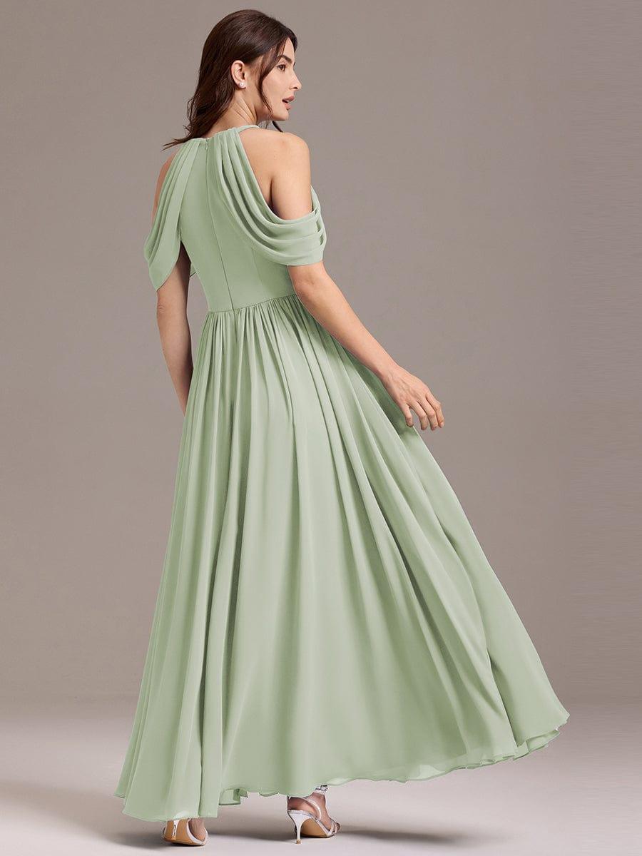 ever CERES|High Slit Cold Shoulder Halter Maxi Chiffon Bridesmaid Dress