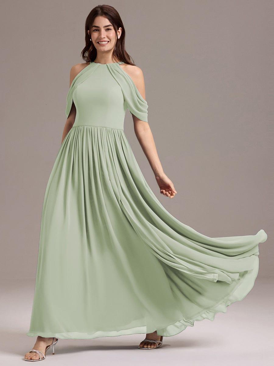 ever CERES|High Slit Cold Shoulder Halter Maxi Chiffon Bridesmaid Dress