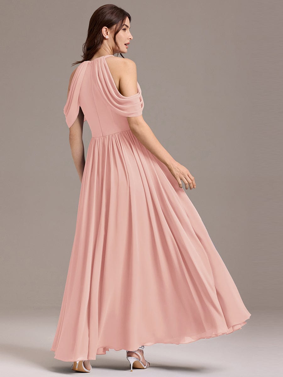 ever CERES|High Slit Cold Shoulder Halter Maxi Chiffon Bridesmaid Dress