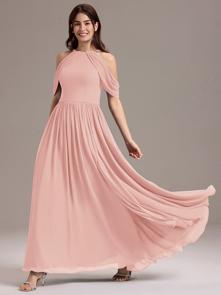 ever CERES|High Slit Cold Shoulder Halter Maxi Chiffon Bridesmaid Dress
