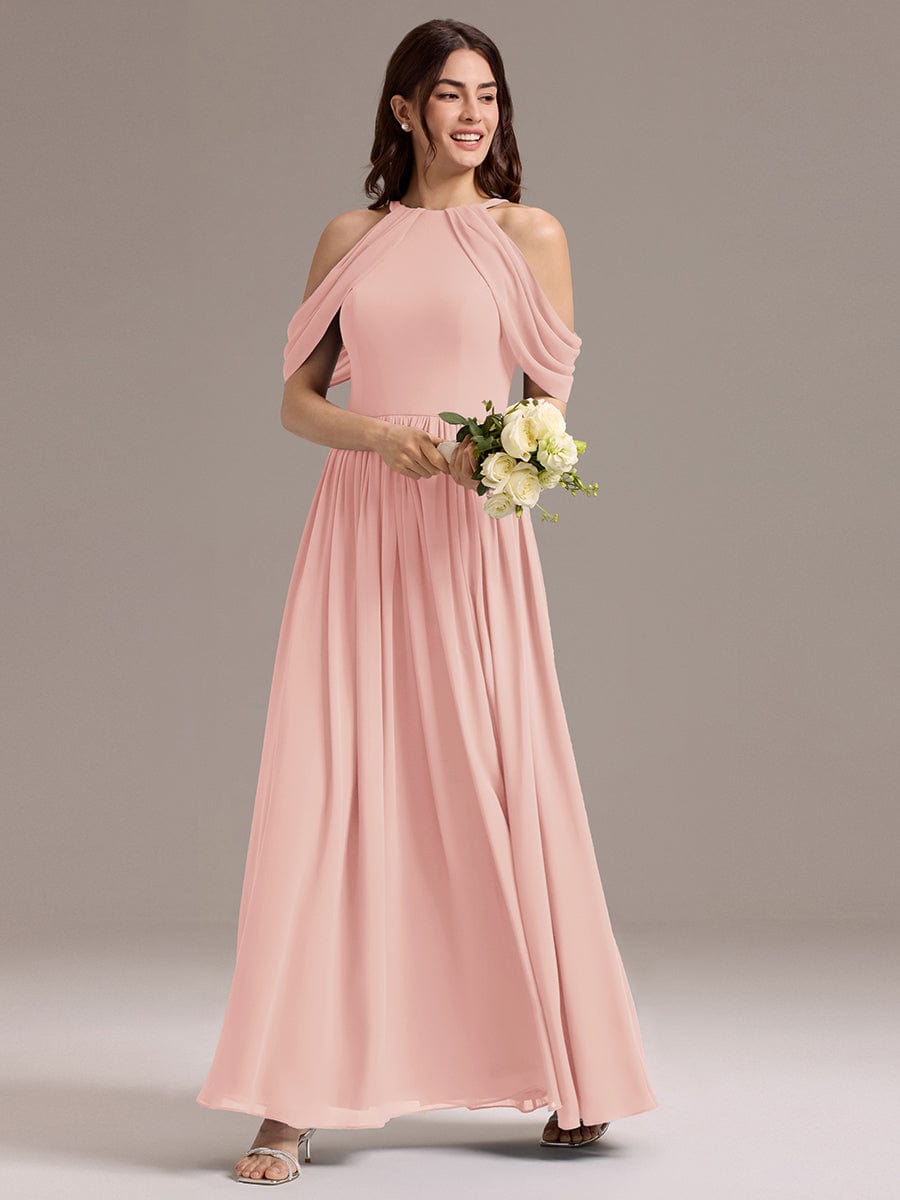 ever CERES|High Slit Cold Shoulder Halter Maxi Chiffon Bridesmaid Dress