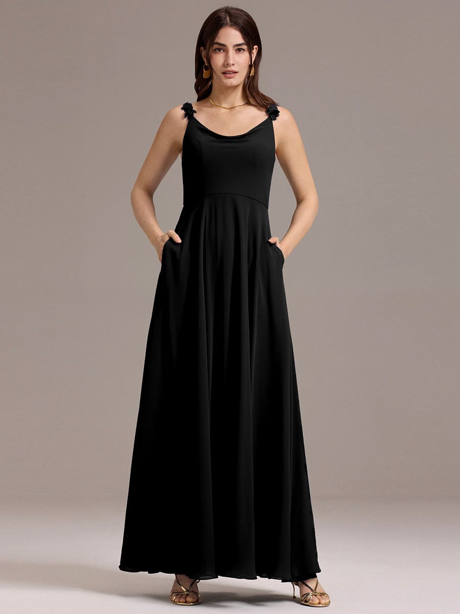 ever ZINNELLE|A-Line Cowl Flower Spaghetti Straps Maxi Bridesmaid Dress with Pockets