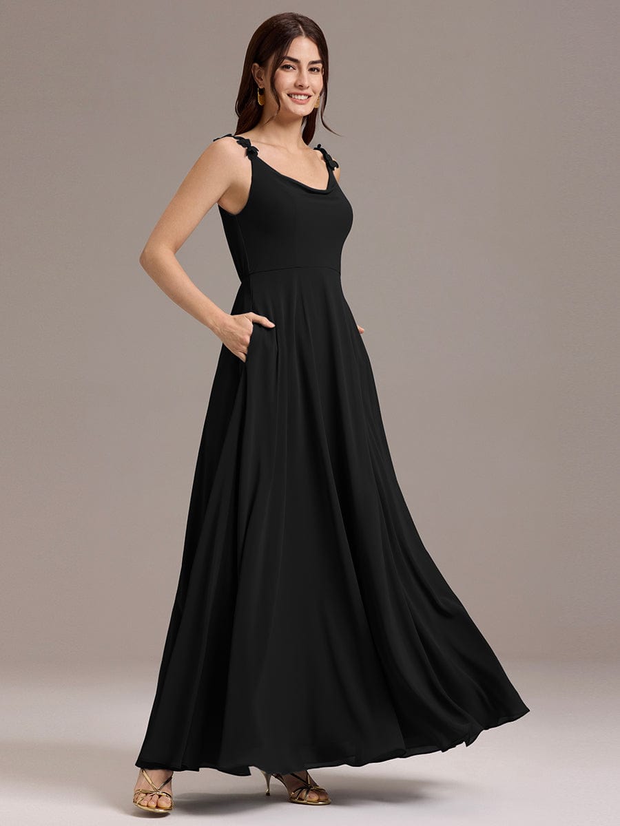 ever ZINNELLE|A-Line Cowl Flower Spaghetti Straps Maxi Bridesmaid Dress with Pockets