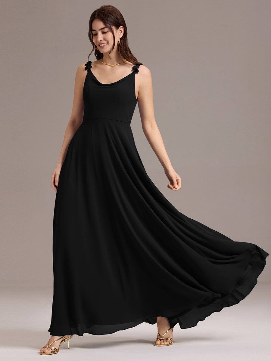 ever ZINNELLE|A-Line Cowl Flower Spaghetti Straps Maxi Bridesmaid Dress with Pockets