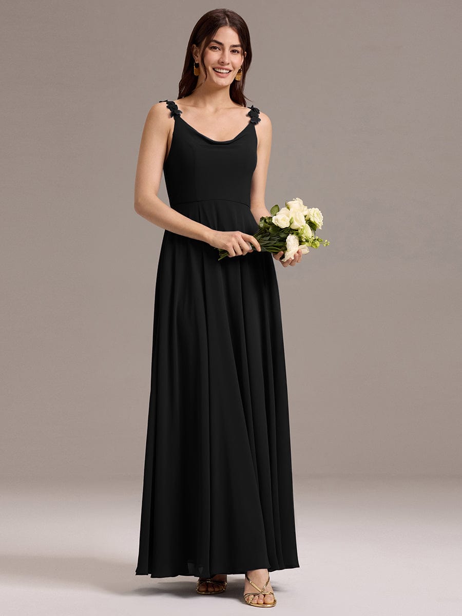 ever ZINNELLE|A-Line Cowl Flower Spaghetti Straps Maxi Bridesmaid Dress with Pockets