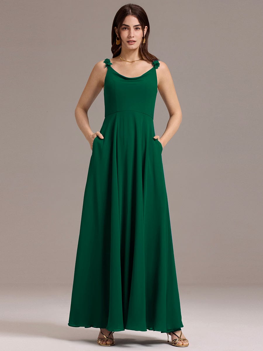 ever ZINNELLE|A-Line Cowl Flower Spaghetti Straps Maxi Bridesmaid Dress with Pockets