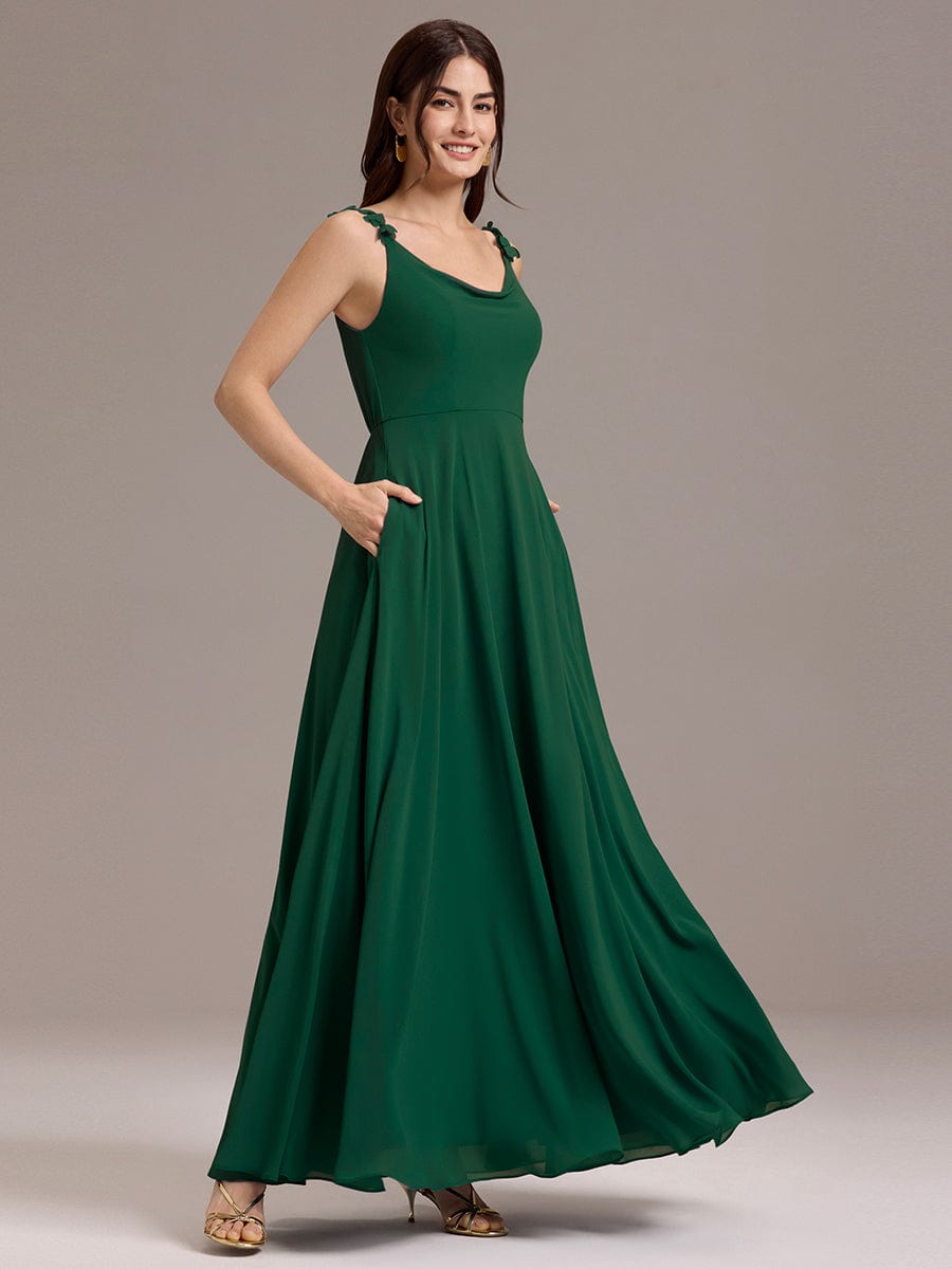 ever ZINNELLE|A-Line Cowl Flower Spaghetti Straps Maxi Bridesmaid Dress with Pockets