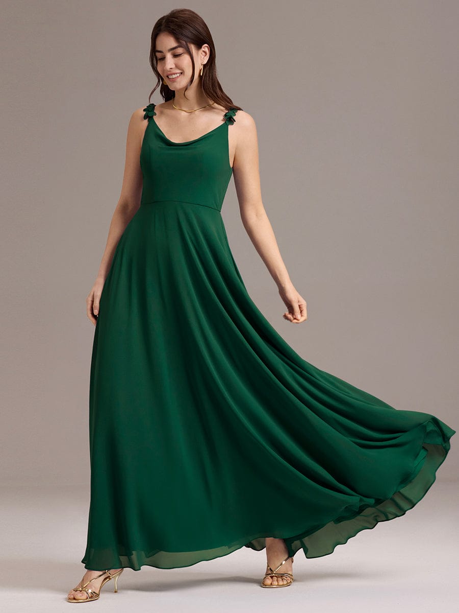 ever ZINNELLE|A-Line Cowl Flower Spaghetti Straps Maxi Bridesmaid Dress with Pockets