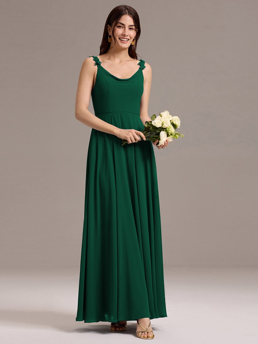 ever ZINNELLE|A-Line Cowl Flower Spaghetti Straps Maxi Bridesmaid Dress with Pockets