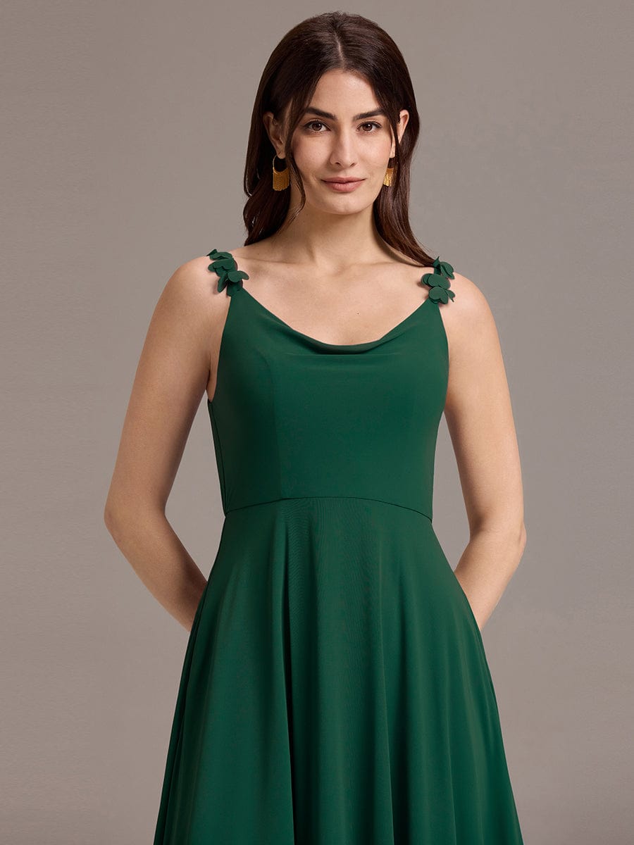 ever ZINNELLE|A-Line Cowl Flower Spaghetti Straps Maxi Bridesmaid Dress with Pockets