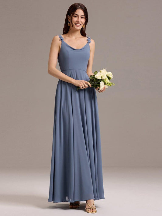 ever ZINNELLE|A-Line Cowl Flower Spaghetti Straps Maxi Bridesmaid Dress with Pockets