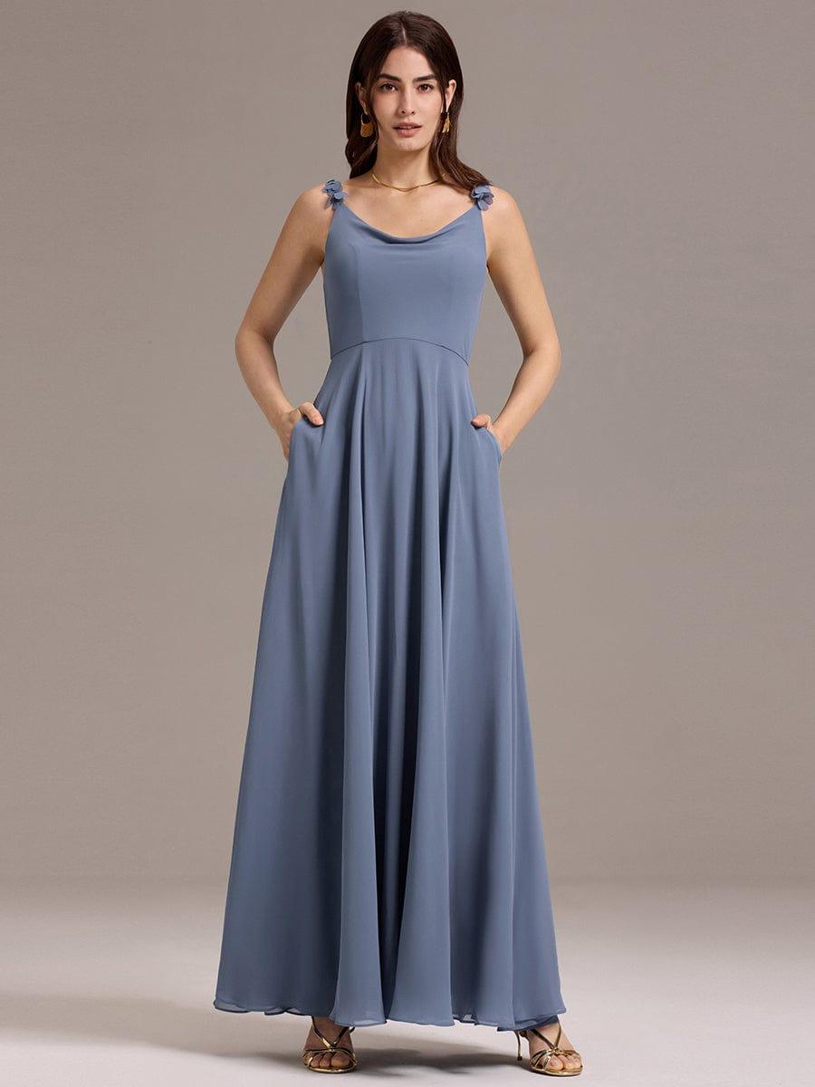 ever ZINNELLE|A-Line Cowl Flower Spaghetti Straps Maxi Bridesmaid Dress with Pockets
