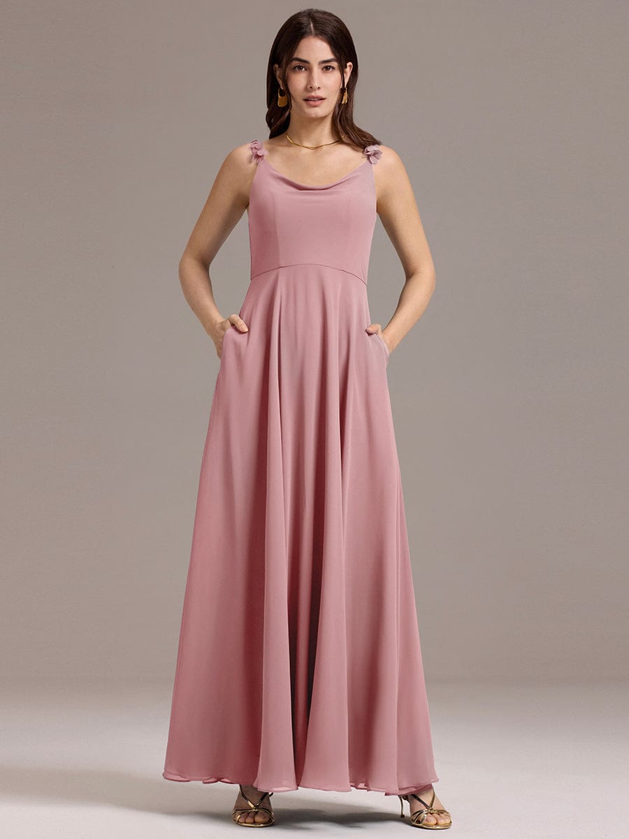 ever ZINNELLE|A-Line Cowl Flower Spaghetti Straps Maxi Bridesmaid Dress with Pockets