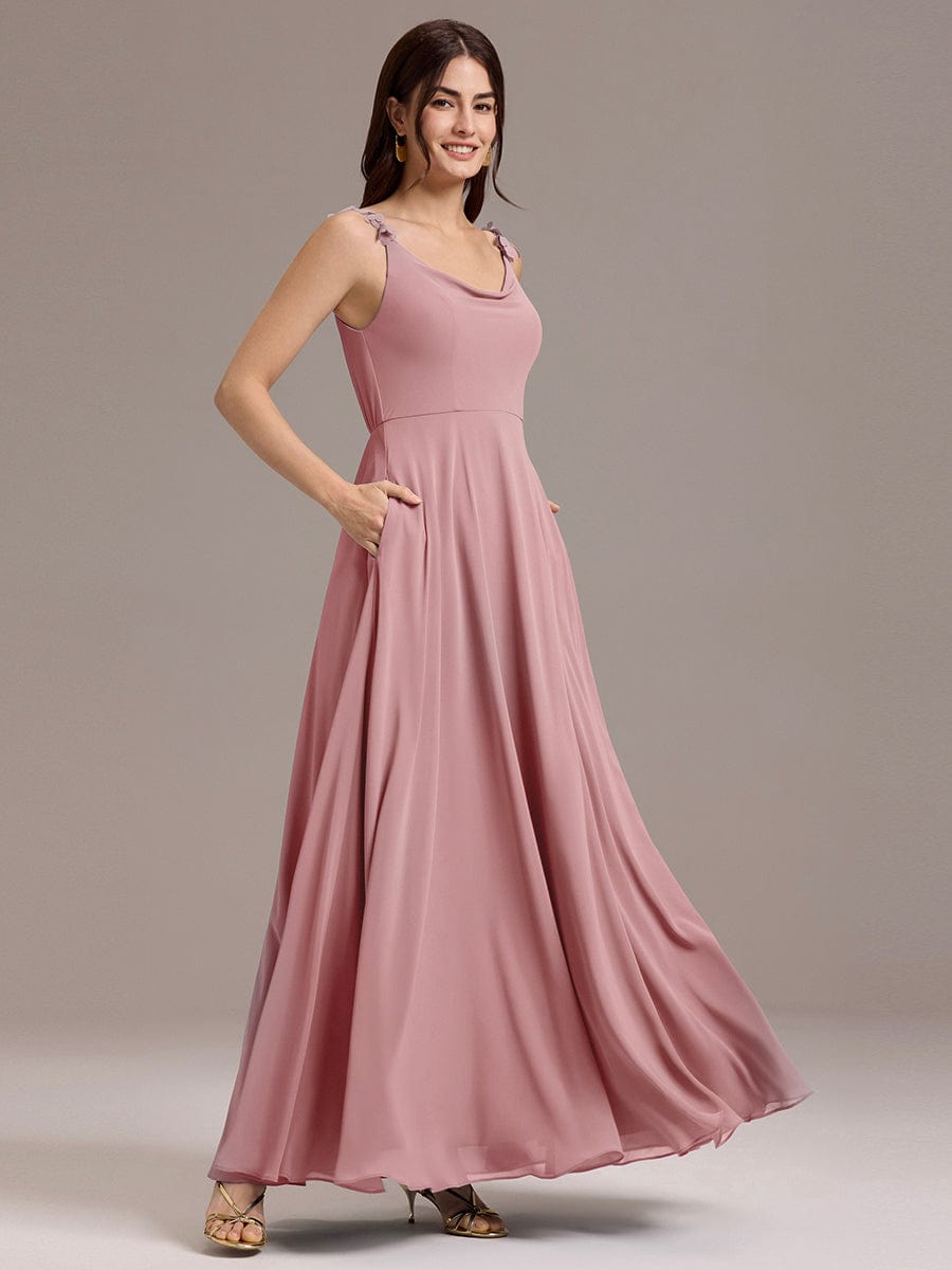 ever ZINNELLE|A-Line Cowl Flower Spaghetti Straps Maxi Bridesmaid Dress with Pockets