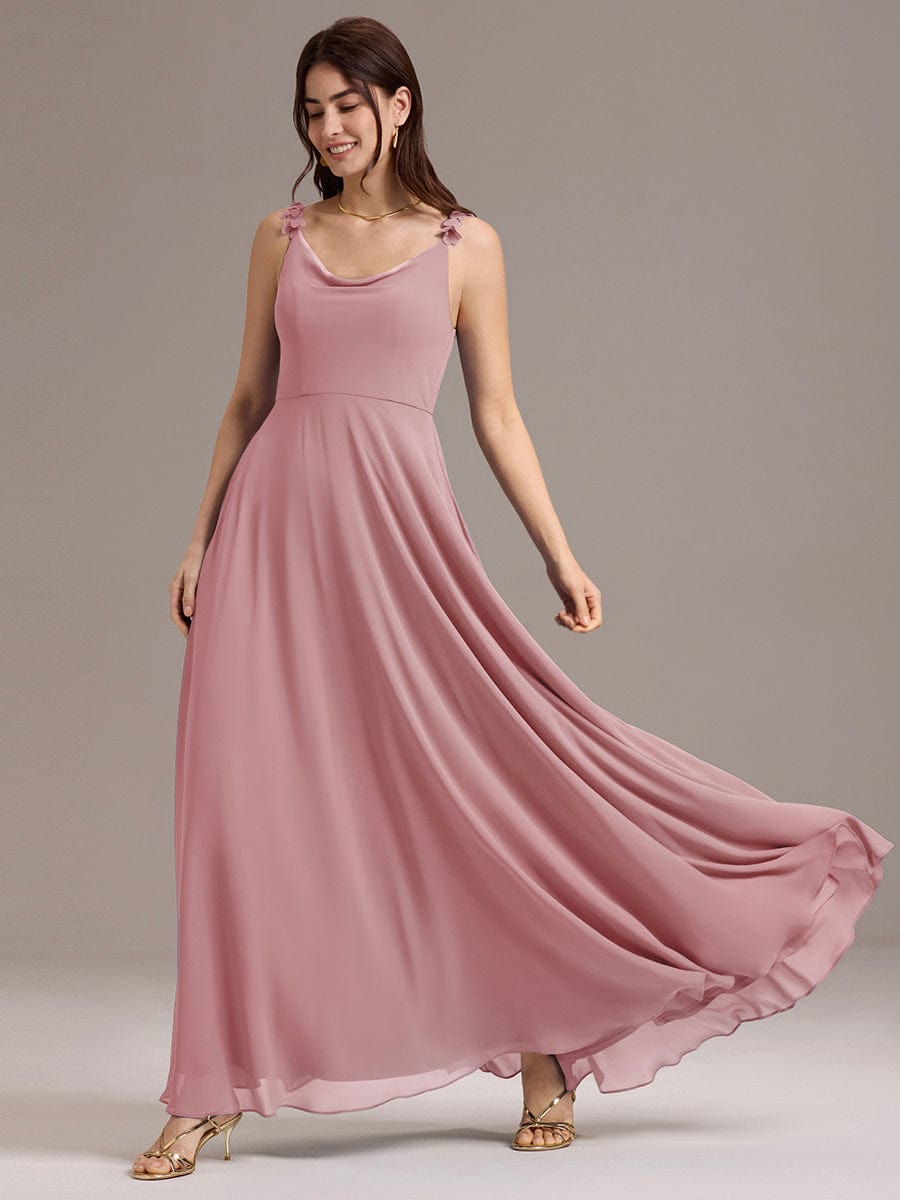 ever ZINNELLE|A-Line Cowl Flower Spaghetti Straps Maxi Bridesmaid Dress with Pockets