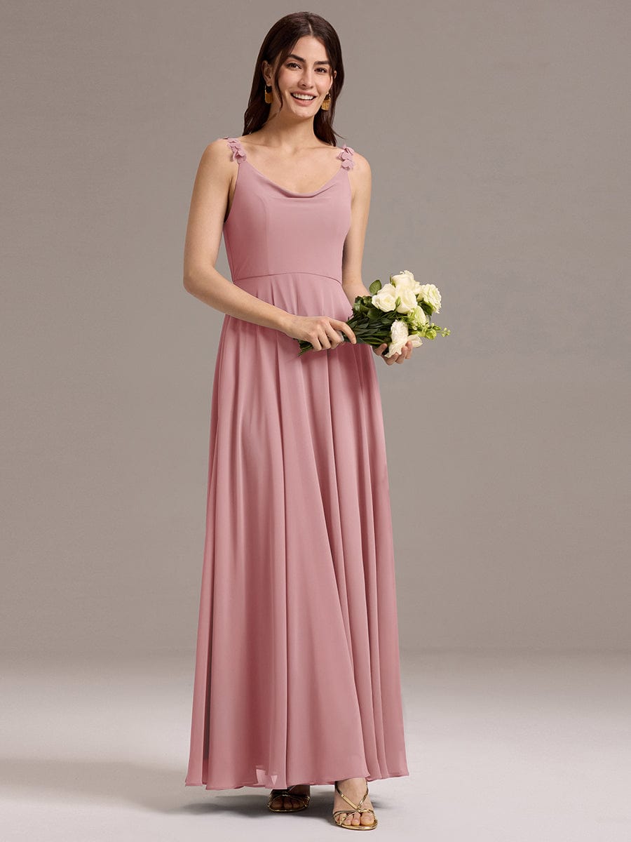 ever ZINNELLE|A-Line Cowl Flower Spaghetti Straps Maxi Bridesmaid Dress with Pockets