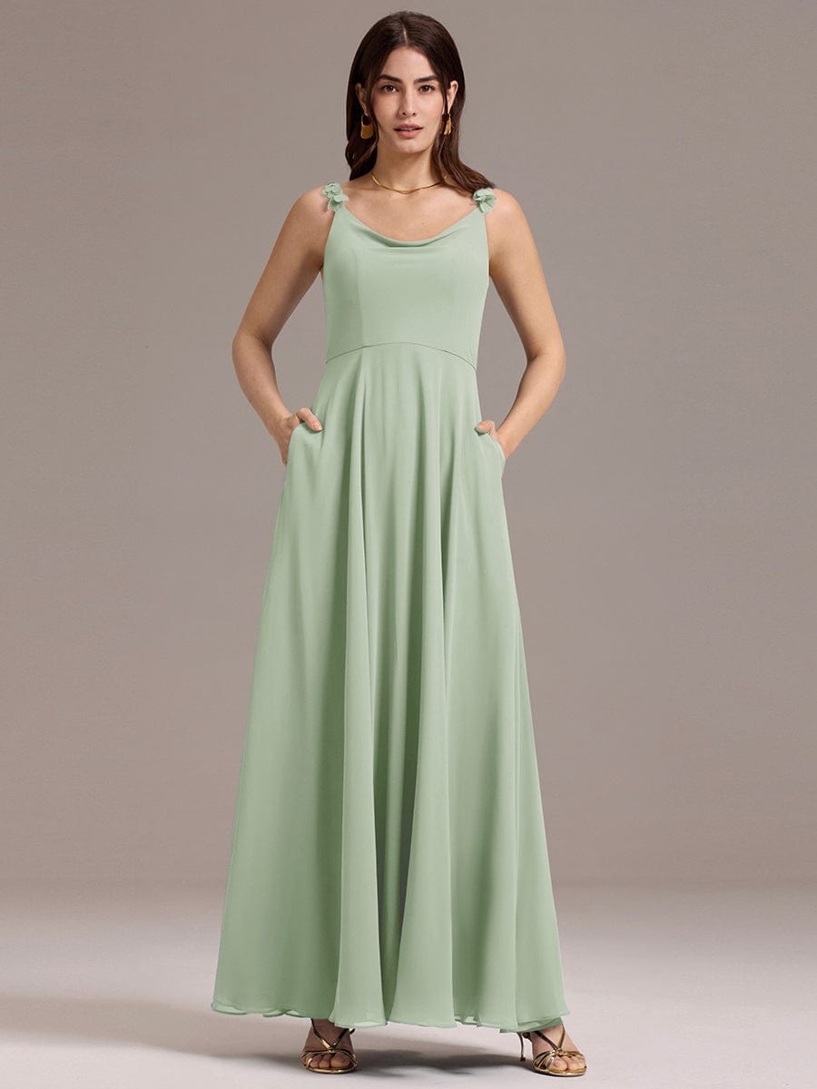 ever ZINNELLE|A-Line Cowl Flower Spaghetti Straps Maxi Bridesmaid Dress with Pockets