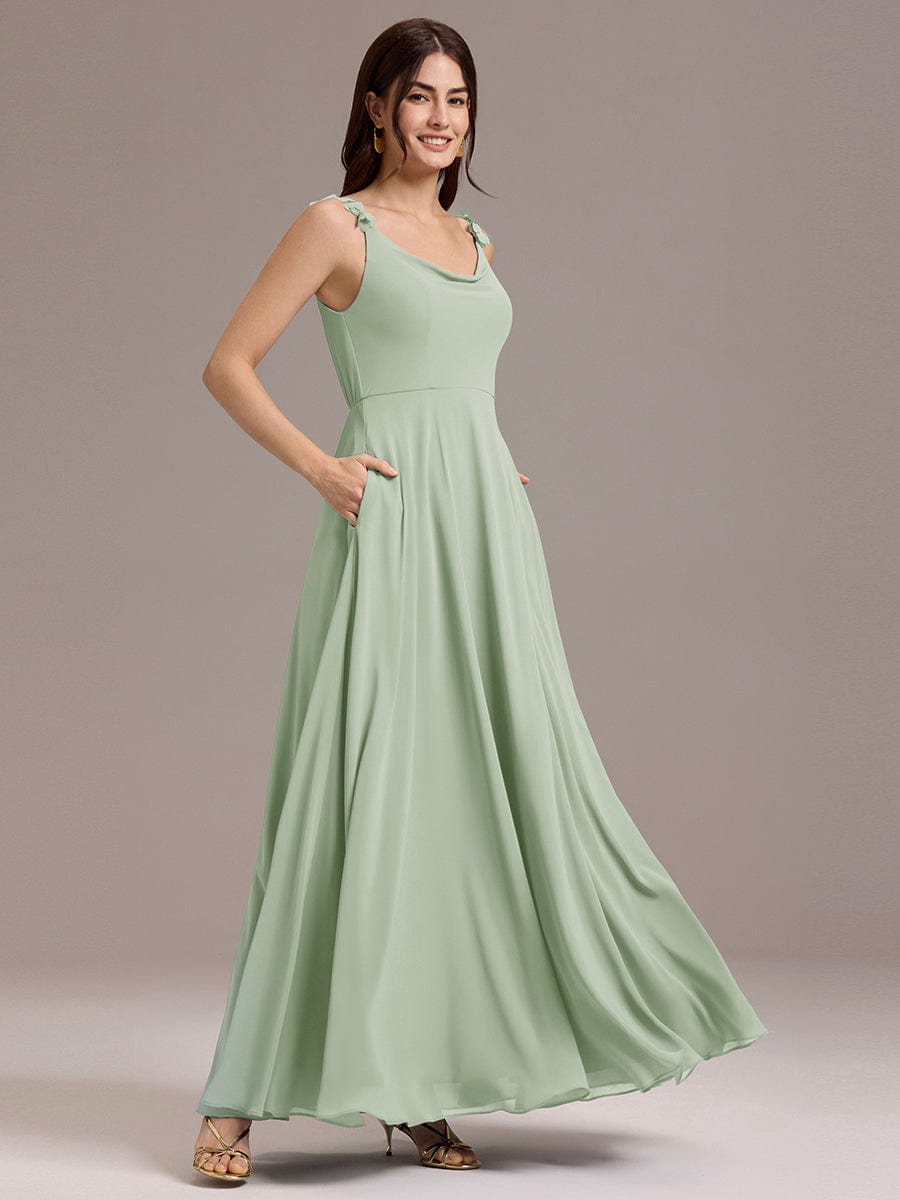ever ZINNELLE|A-Line Cowl Flower Spaghetti Straps Maxi Bridesmaid Dress with Pockets