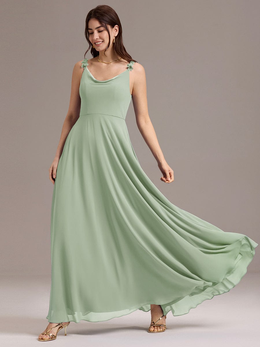 ever ZINNELLE|A-Line Cowl Flower Spaghetti Straps Maxi Bridesmaid Dress with Pockets