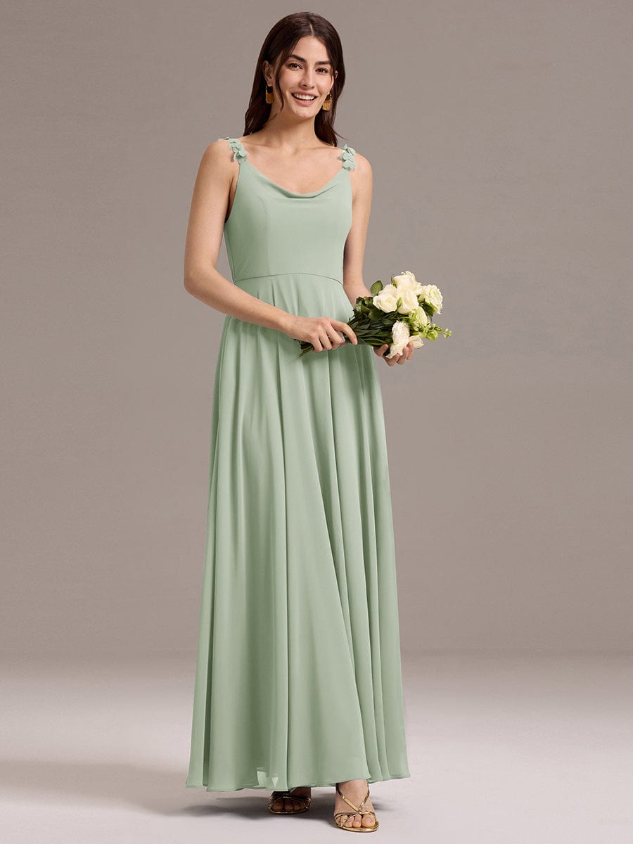 ever ZINNELLE|A-Line Cowl Flower Spaghetti Straps Maxi Bridesmaid Dress with Pockets
