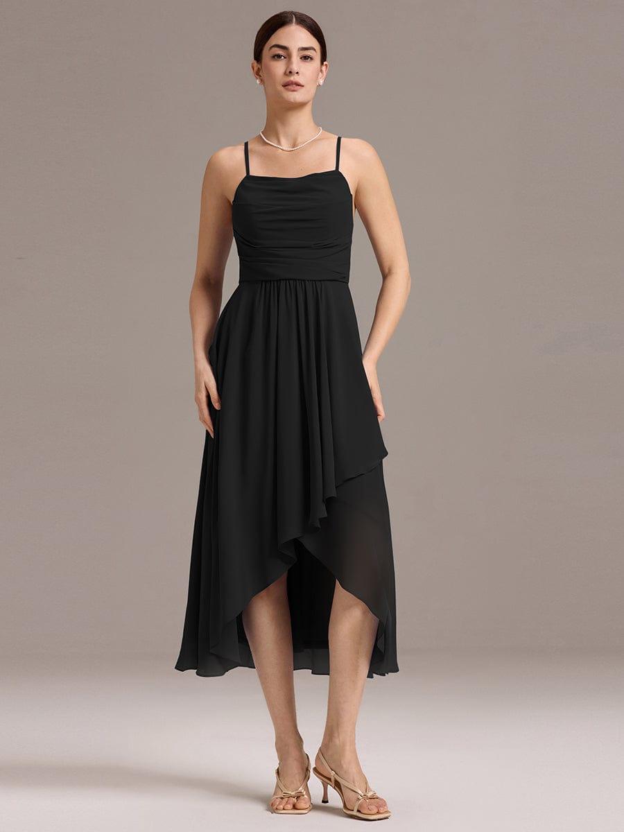 ever ARLYS|Spaghetti Strap Square Pleated High-Low Midi Bridesmaid Dress