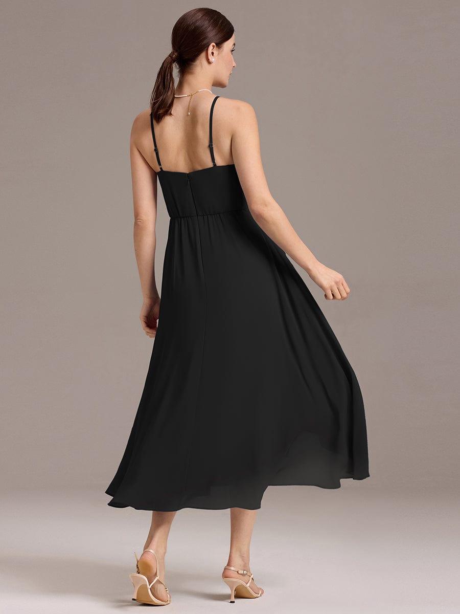 ever ARLYS|Spaghetti Strap Square Pleated High-Low Midi Bridesmaid Dress