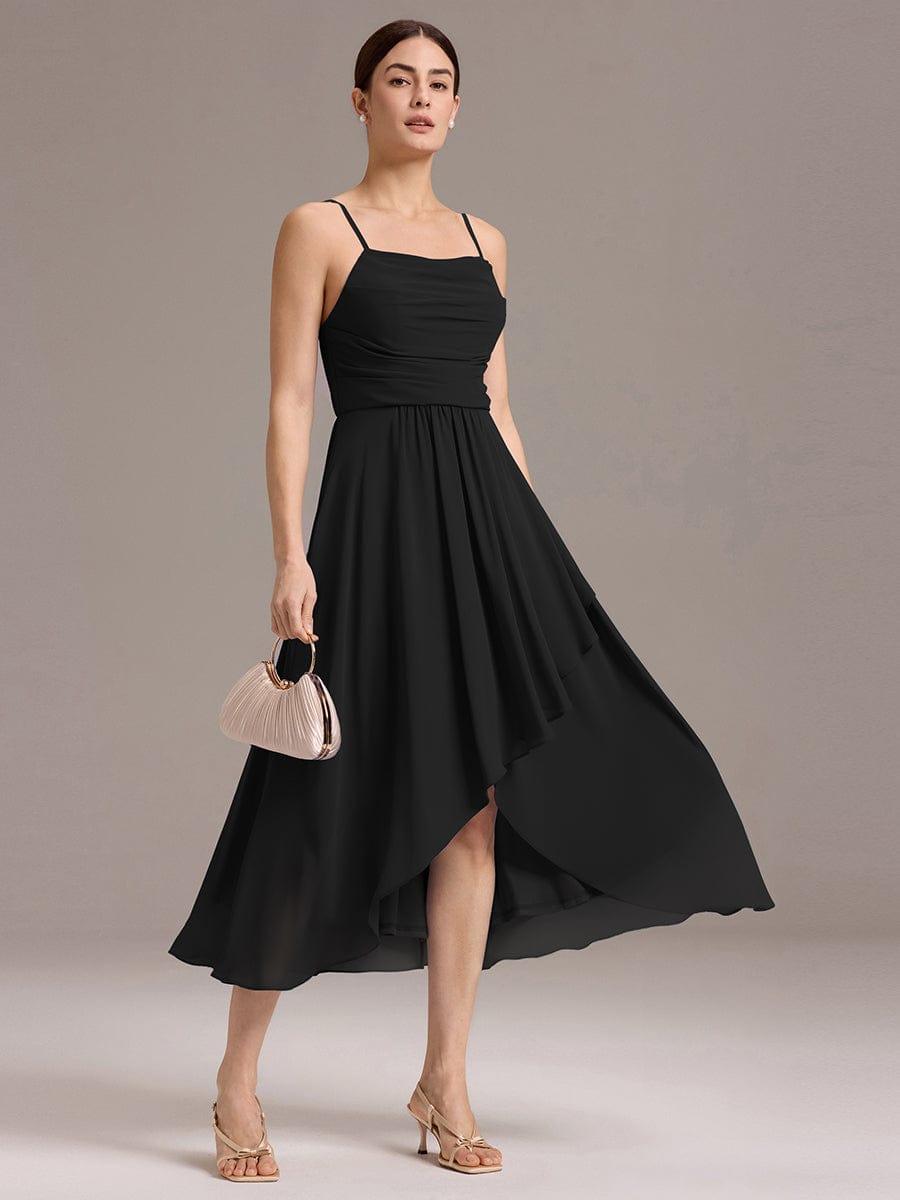 ever ARLYS|Spaghetti Strap Square Pleated High-Low Midi Bridesmaid Dress